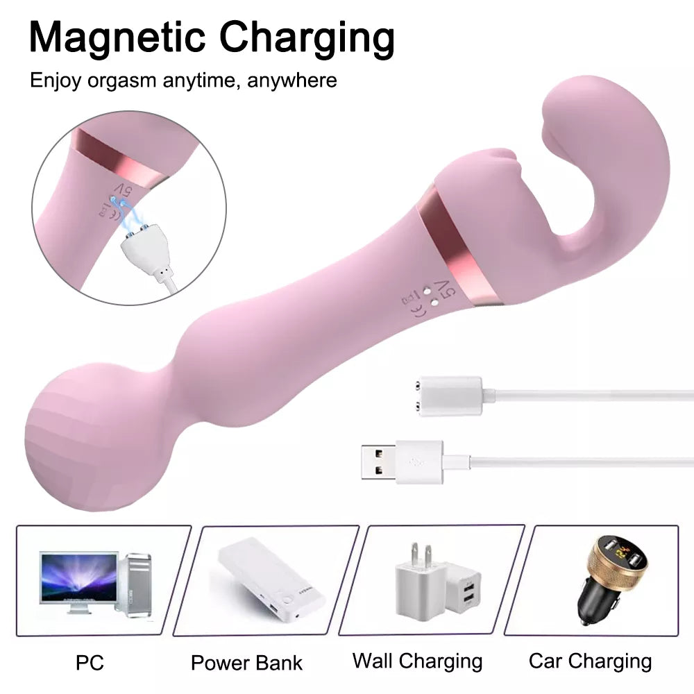 Tingle Vibes CupidPowerful 2 in 1 AV Vibrator Female Magic Wand Clitoris Stimulator USB Recharge 20 Modes G Spot Massager Sex Toys for Women
